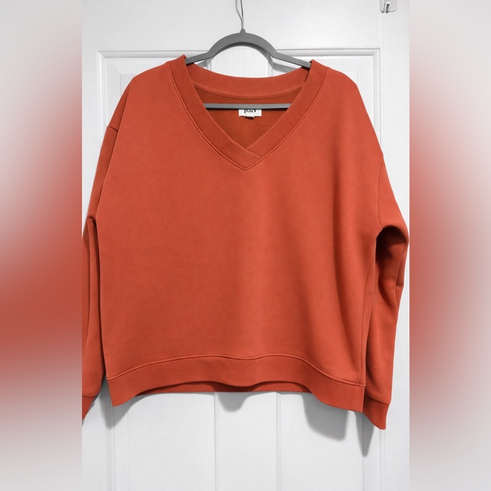 PACT Organic Cotton Blend Terracotta orange Calla V‎ Neck Sweater size XL